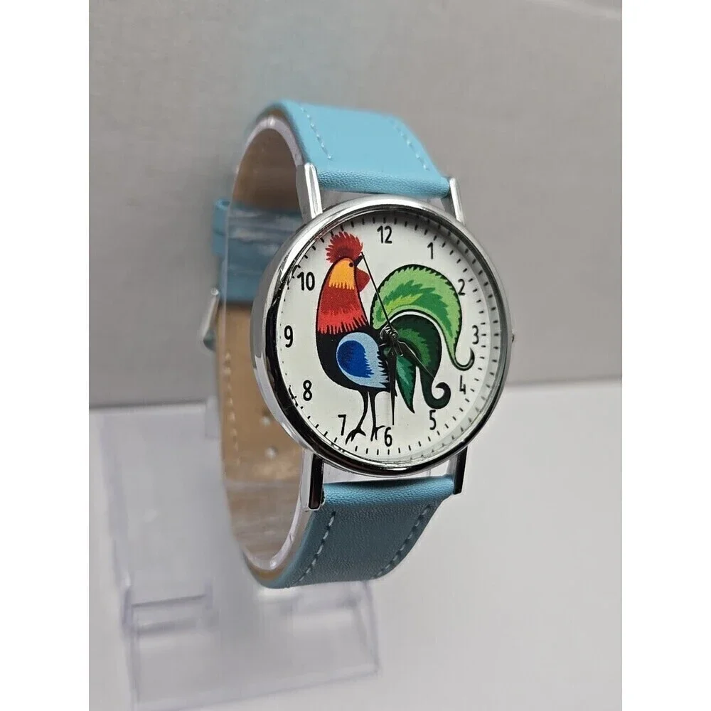 Kokofolk Rooster Folk Artisan Quartz Watch Blue Leather Band New Battery Poland